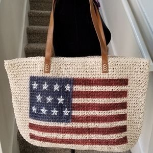Patriotic Straw Tote EUC